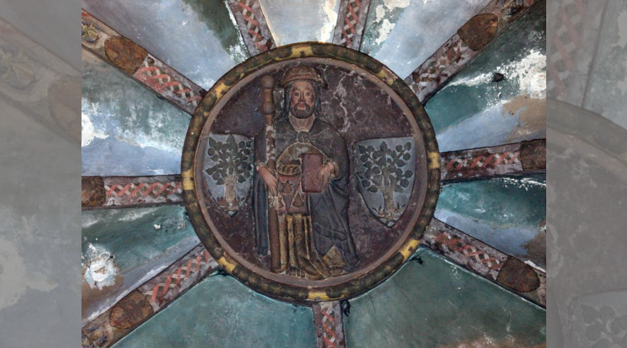 Médaillon circulaire montrant  saint jacques tenant la bible