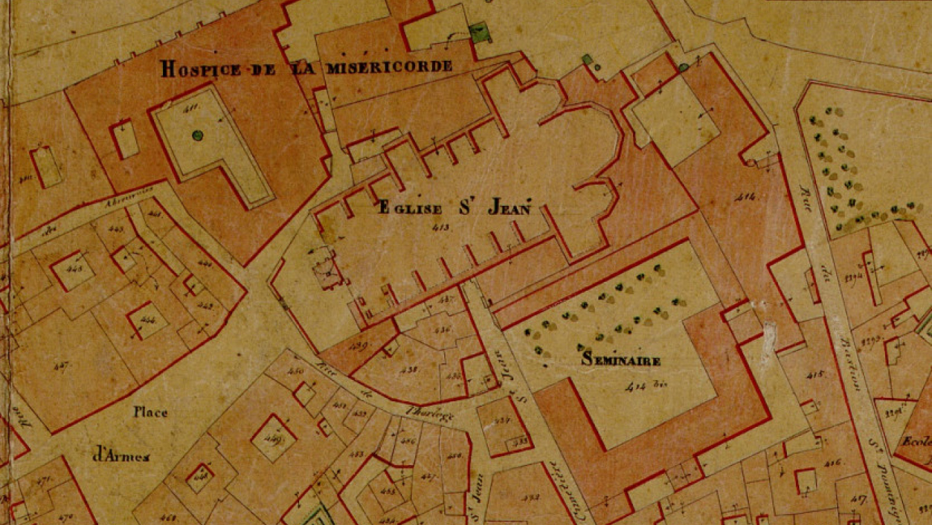 L’hospice de la Miséricorde à Saint-Jean, dans les locaux de l’ancien hôpital St-Jean, plan cadastral 1842, section I, AMCFP