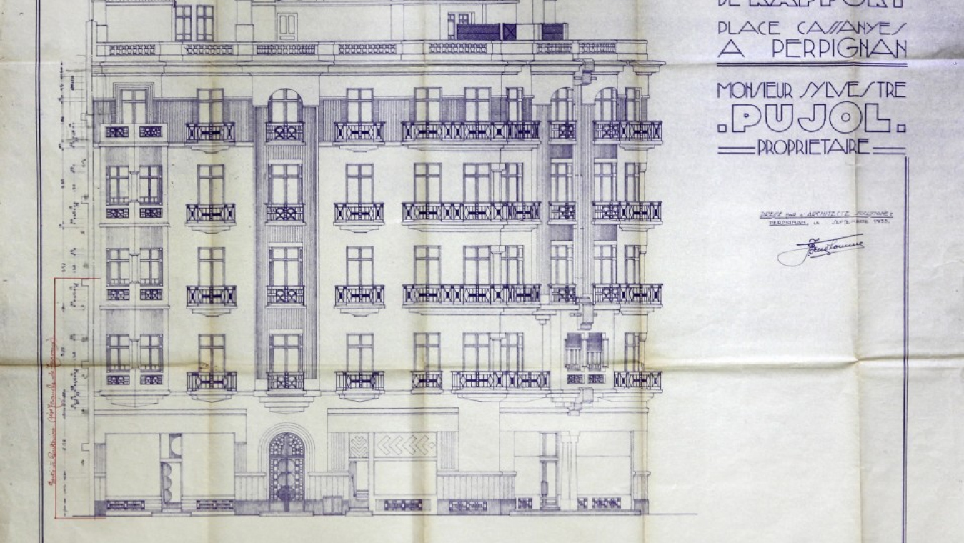 Immeuble Pujol de Joseph Prudhomme, 1934, 2 place Cassanyes. Dessin de la façade : AVP 4O/96 (1242).