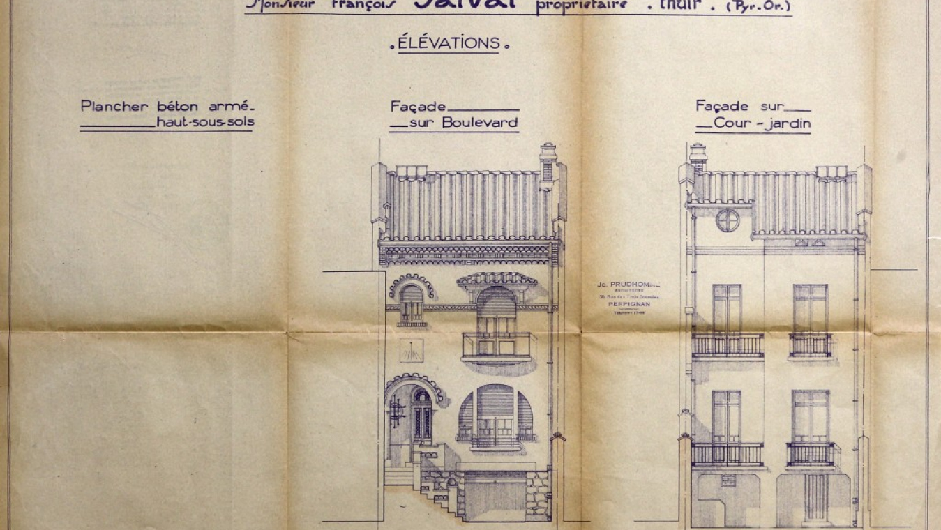 Villa Salvat de Joseph Prudhomme, 1936, 34 boulevard Jean Bourrat. Dessin des façades : AVP 4O/124 (3000).
