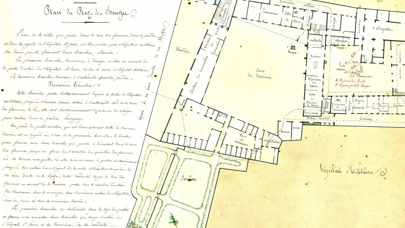 Plan du rez-de-chaussée de l’hôpital St-Jean, coll. Centre hospitalier général