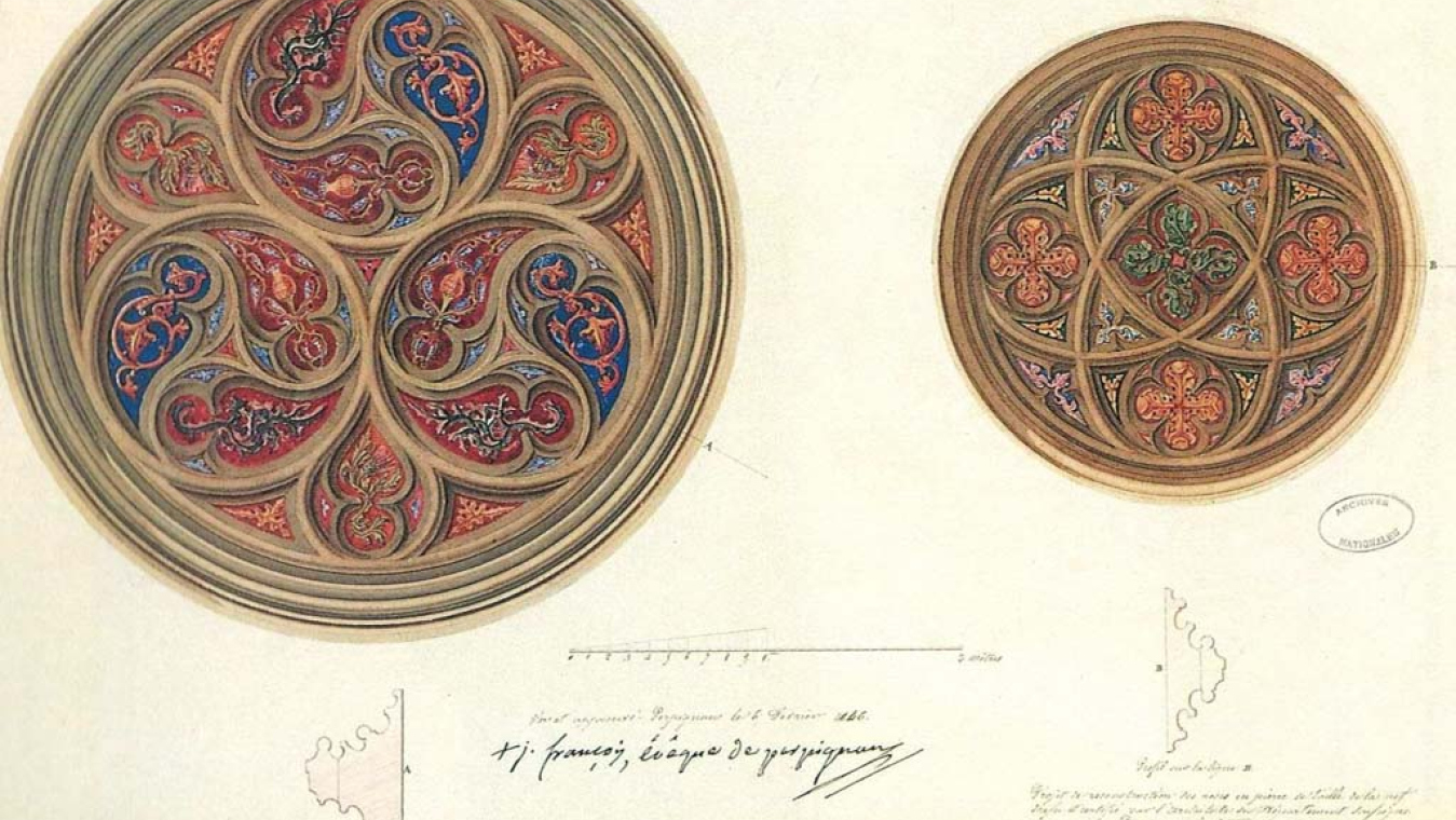 Dessins des vitraux de 1846 (Archives nationales F19 7816)